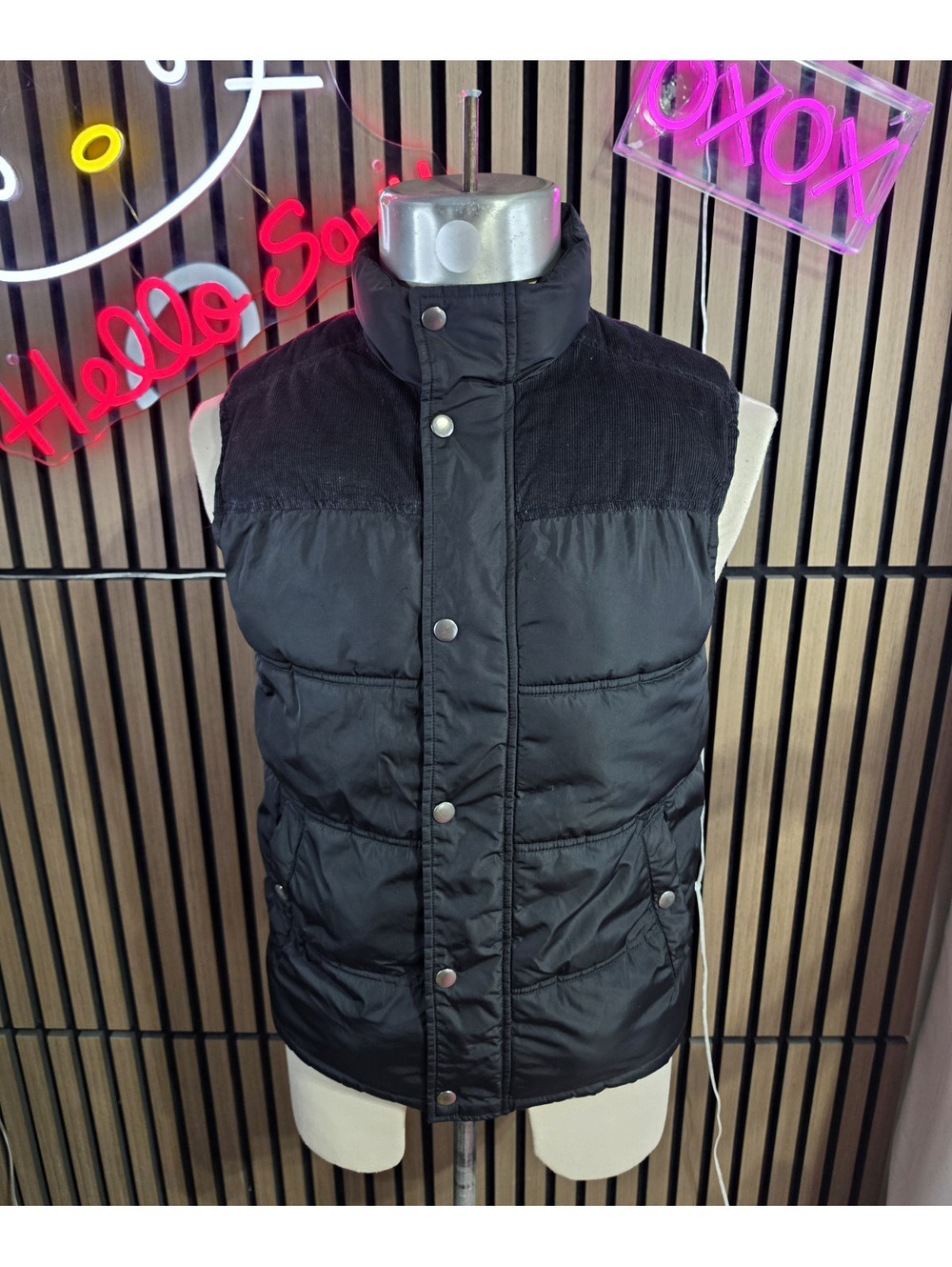 Goodfellow & Co Men's Black Puffer Vest Full Zip Stand-Up Collar Snap Size S